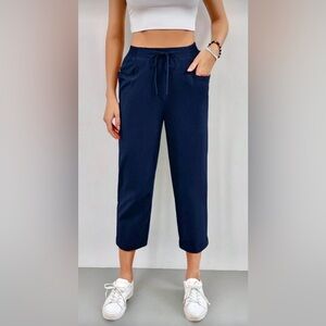 Emery Rose Women's Navy Drawstring Waist Slant Pocket Cropped Pants L